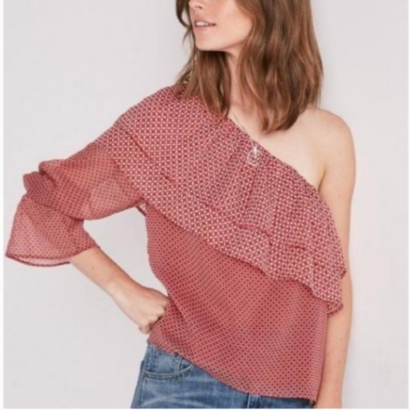 Lucky Brand Red Print One Shoulder Top - Size L - Picture 9 of 9